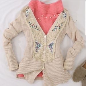 Free People Lace & Multicolor Sequin Cardigan